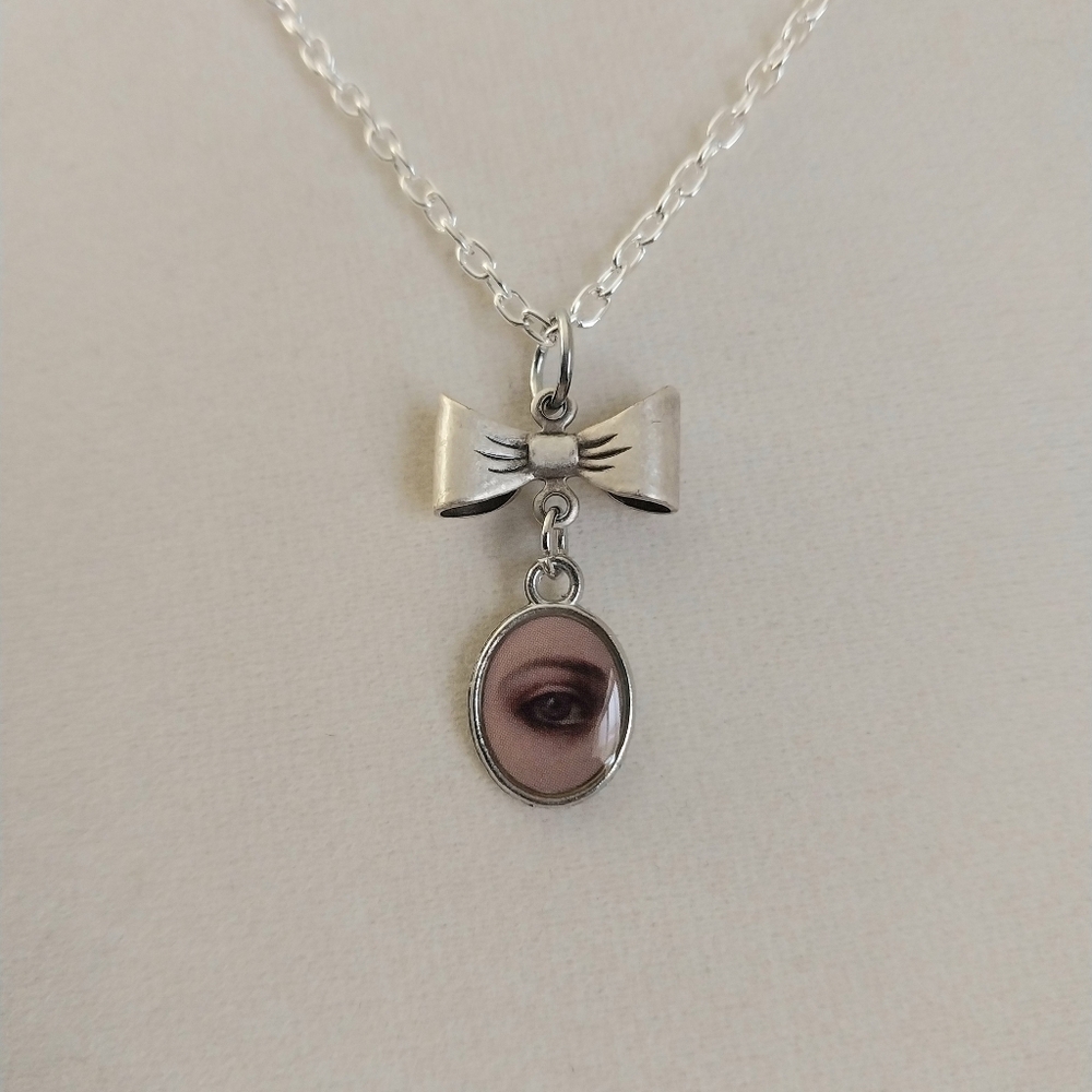 Goth Victorian mourning eye & silver bow handmade necklace